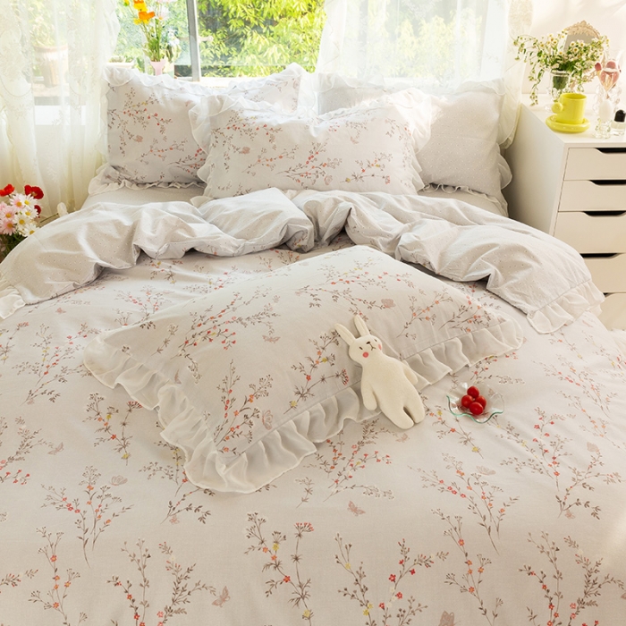 91家纺网 家纺一手货源 找家纺 千朵 2021新款全棉四件套 小城故事-灰