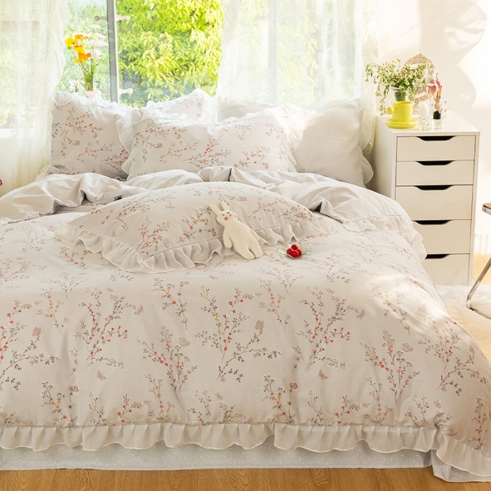 91家纺网 家纺一手货源 找家纺 千朵 2021新款全棉四件套 小城故事-灰