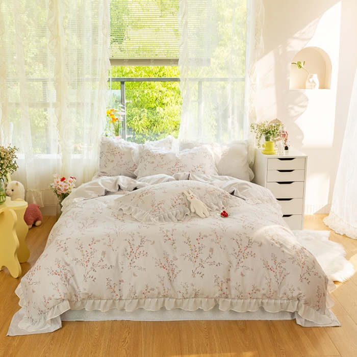 91家纺网 家纺一手货源 找家纺 千朵 2021新款全棉四件套 小城故事-灰