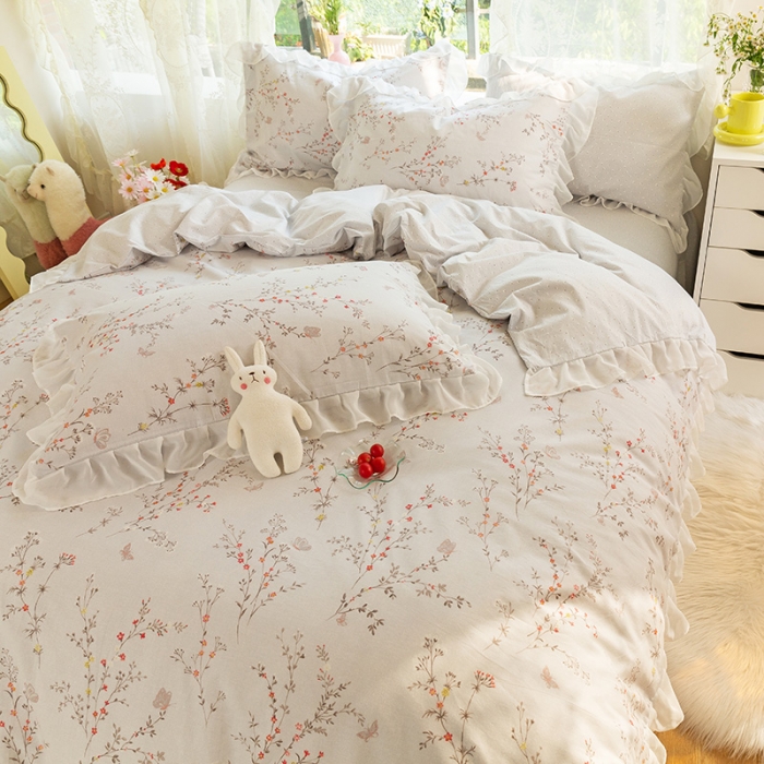 91家纺网 家纺一手货源 找家纺 千朵 2021新款全棉四件套 小城故事-灰