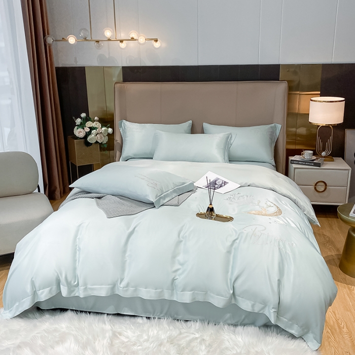 91家纺网 家纺一手货源 找家纺 安妮 2021新款60S天丝四件套-梦幻鹿系列 浅水蓝