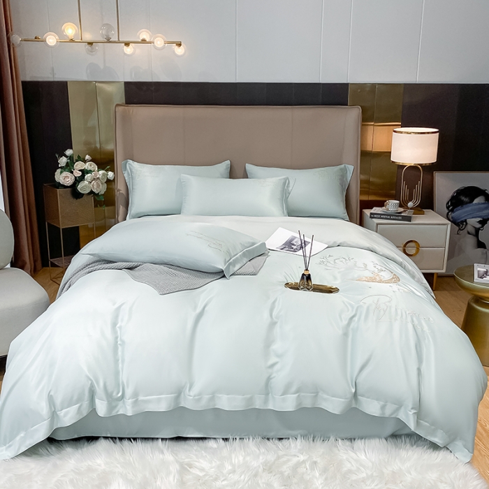 91家纺网 家纺一手货源 找家纺 安妮 2021新款60S天丝四件套-梦幻鹿系列 浅水蓝