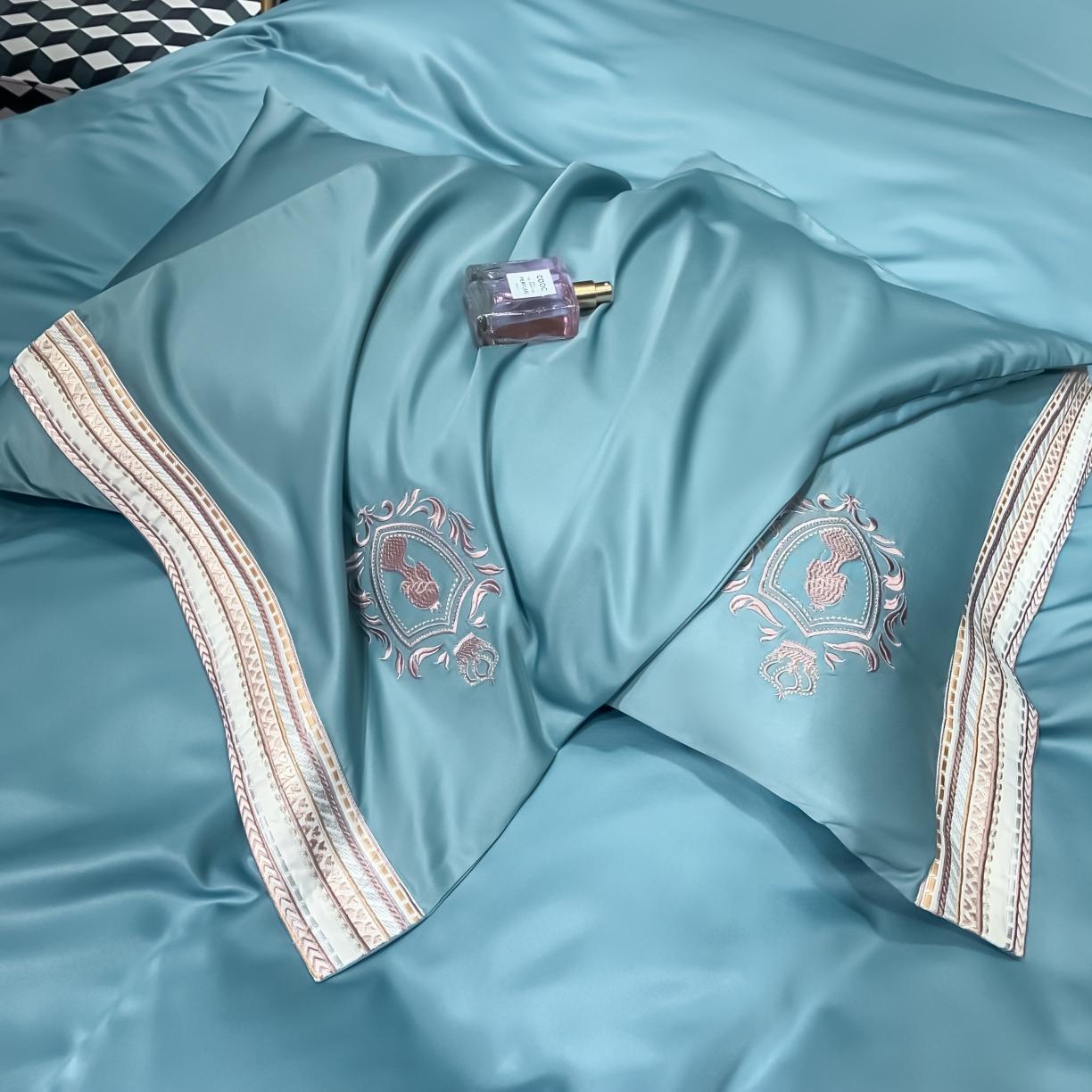 91家纺网 家纺一手货源 找家纺 安妮家居 2021新款水洗真丝刺绣四件套-奈雪系列 冰冰蓝