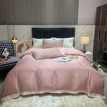 91家纺网 家纺一手货源 找家纺 安妮家居 2021新款水洗真丝刺绣四件套-奈雪系列 仙仙粉