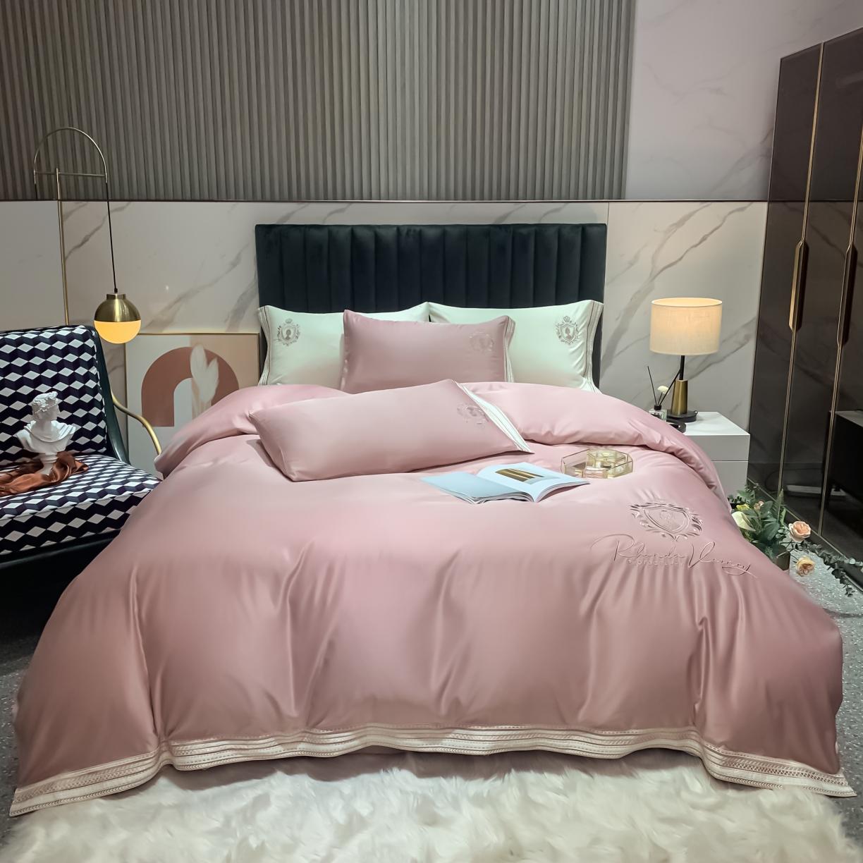 91家纺网 家纺一手货源 找家纺 安妮家居 2021新款水洗真丝刺绣四件套-奈雪系列 仙仙粉