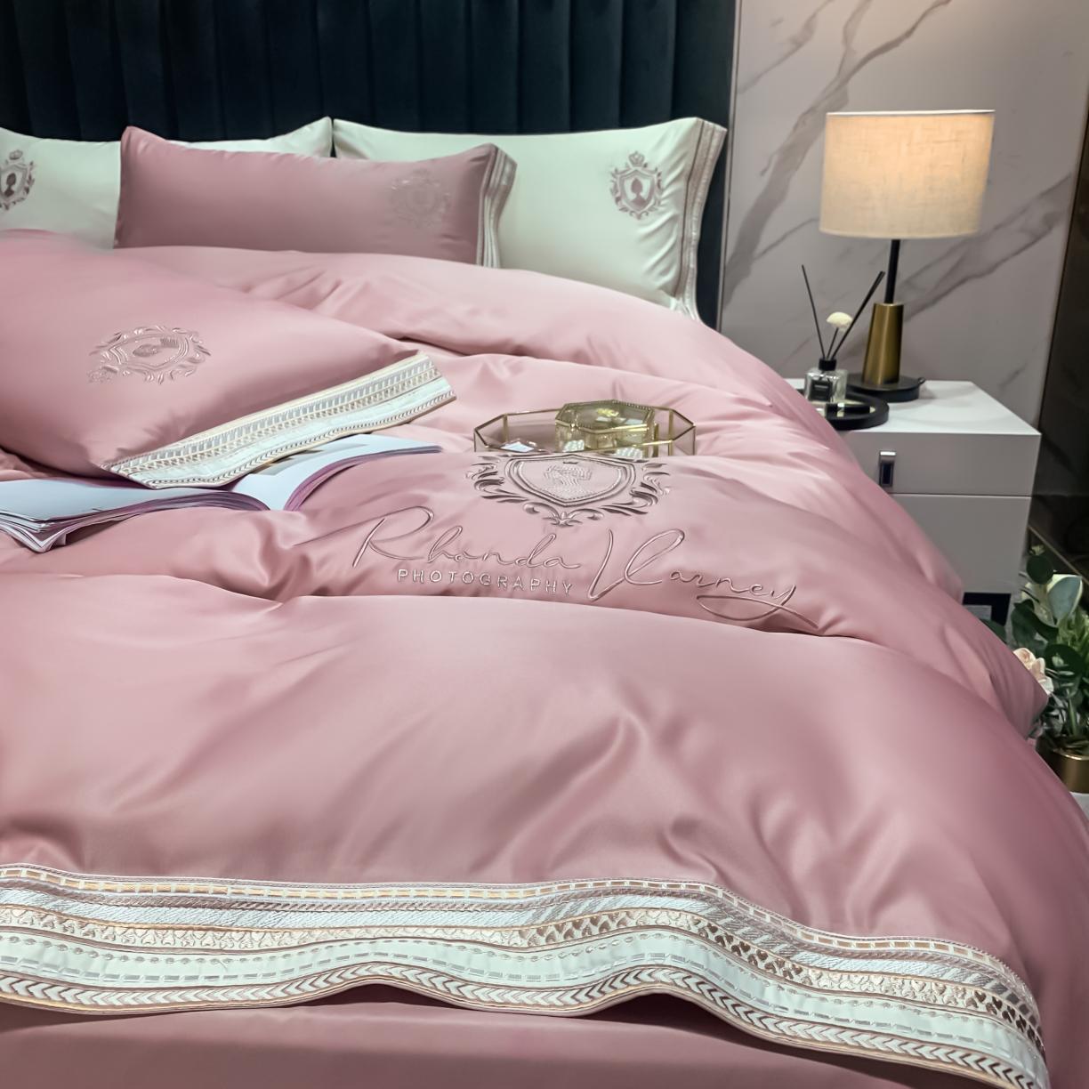 91家纺网 家纺一手货源 找家纺 安妮家居 2021新款水洗真丝刺绣四件套-奈雪系列 仙仙粉