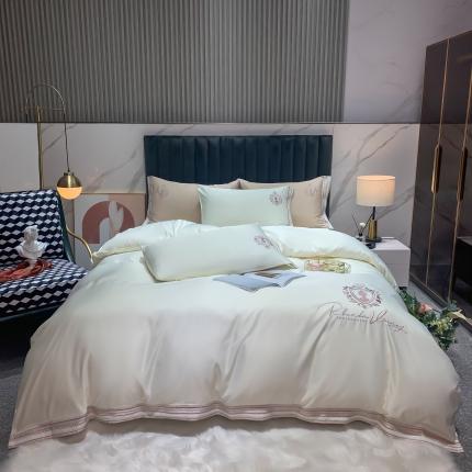 安妮家居 2021新款水洗真丝刺绣四件套-奈雪系列 微微白