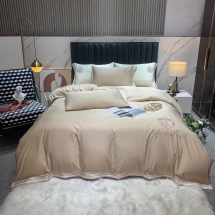 安妮家居 2021新款水洗真丝刺绣四件套-奈雪系列 可可糖