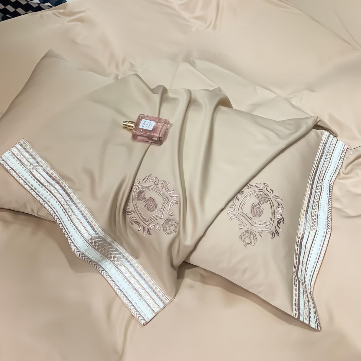 91家纺网 家纺一手货源 找家纺 安妮家居 2021新款水洗真丝刺绣四件套-奈雪系列 可可糖