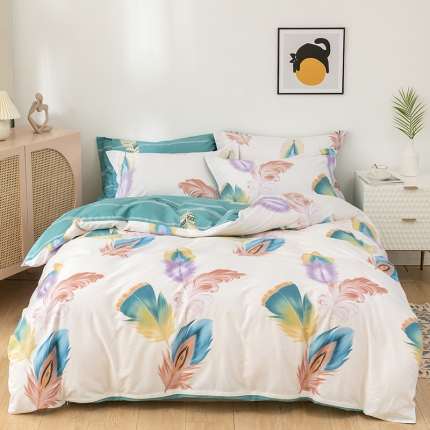 91家纺网 家纺一手货源 找家纺 （总）星期三 2021新款时尚羽毛系列全棉13372四件套（加老板微信有会员价）