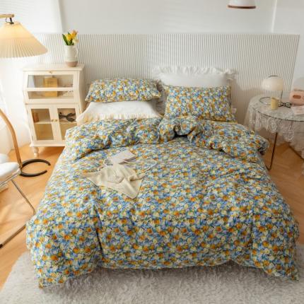 91家纺网 家纺一手货源 找家纺 梦家居 2021新款全棉小碎花系列四件套 露薇黄