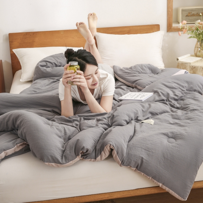 91家纺网 家纺一手货源 找家纺 森林人 2022新款水洗棉立体冬被春秋被子空调被芯立体-深灰