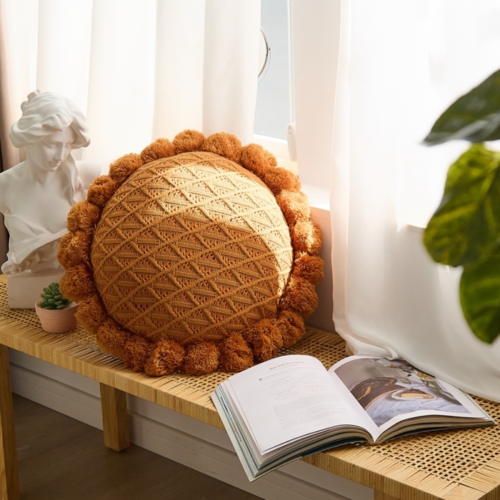 91家纺网 家纺一手货源 找家纺 （总）918拾朵家居 2021新款向阳花针织蒲团抱枕