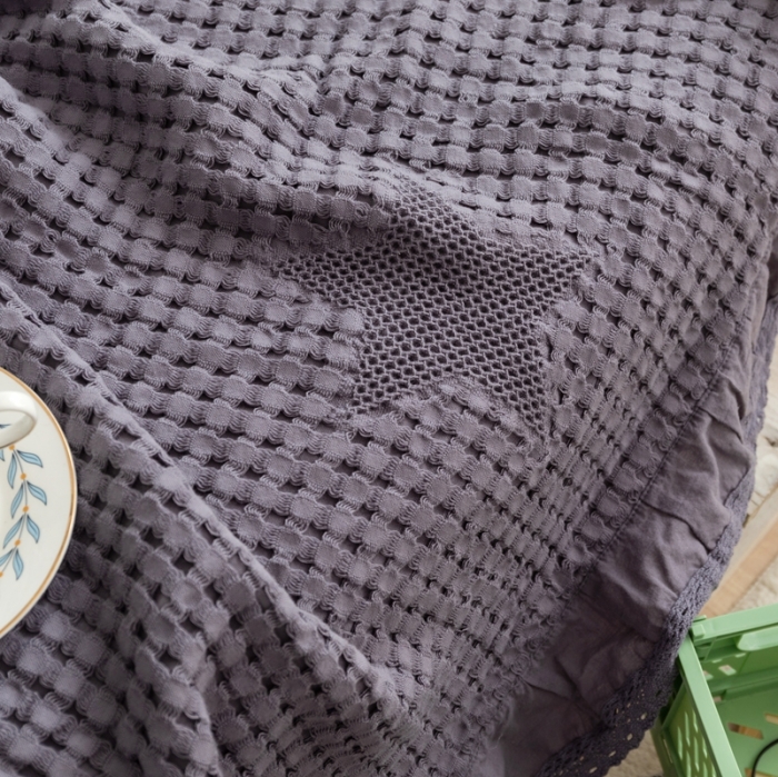 91家纺网 家纺一手货源 找家纺 918拾朵家居2021新款全棉华夫格毛巾被盖毯 黛紫色