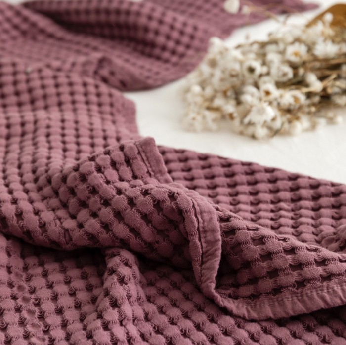 91家纺网 家纺一手货源 找家纺 918拾朵家居2021新款全棉华夫格毛巾被盖毯 豆沙粉
