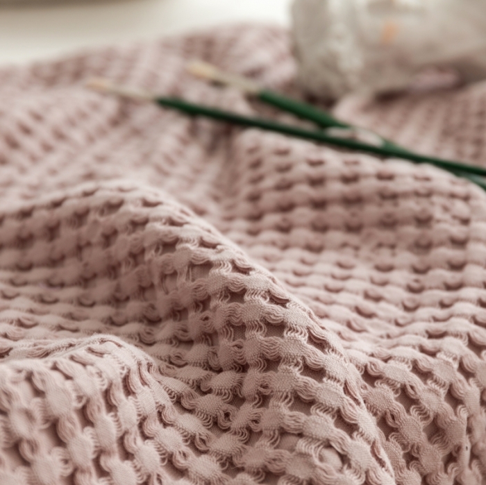 91家纺网 家纺一手货源 找家纺 918拾朵家居2021新款全棉华夫格毛巾被盖毯 浅米灰