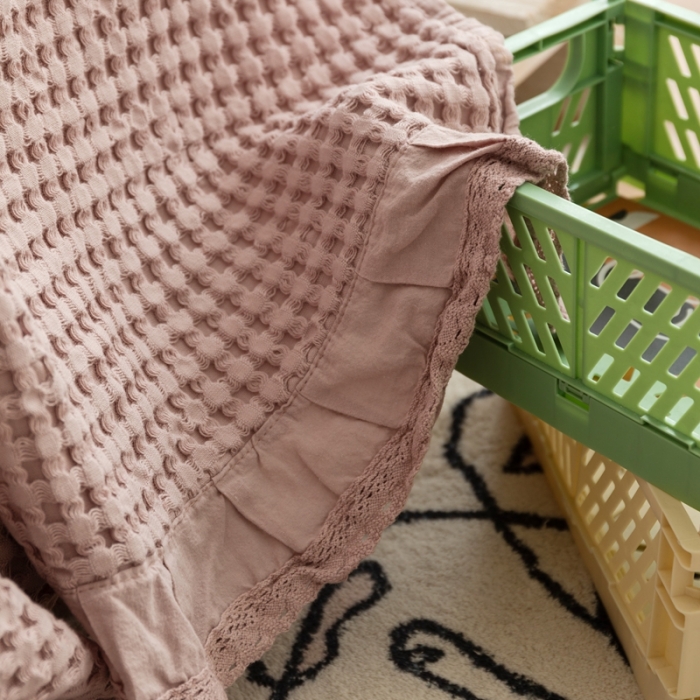 91家纺网 家纺一手货源 找家纺 918拾朵家居2021新款全棉华夫格毛巾被盖毯 浅米灰