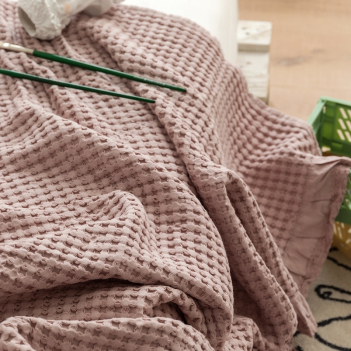 91家纺网 家纺一手货源 找家纺 918拾朵家居2021新款全棉华夫格毛巾被盖毯 浅米灰