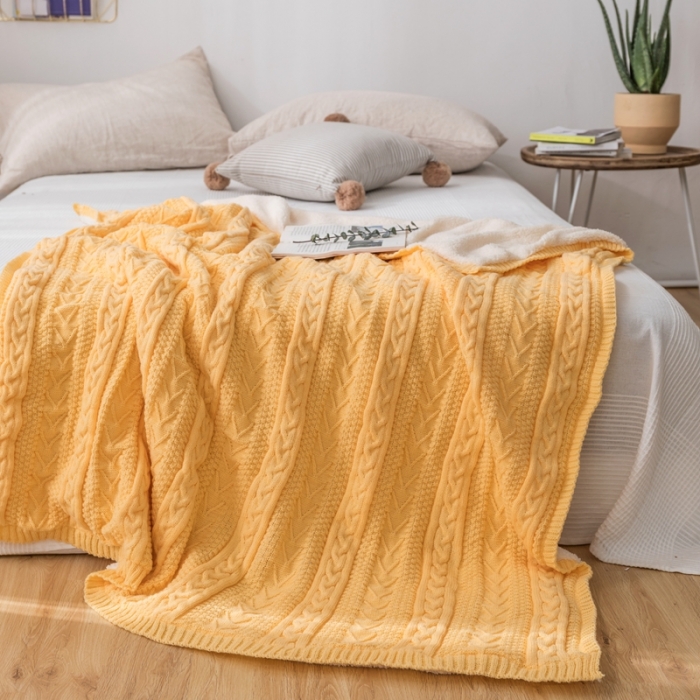 91家纺网 家纺一手货源 找家纺 918拾朵家居 2021新款公主风加绒毯 柠檬黄