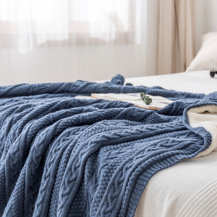 91家纺网 家纺一手货源 找家纺 918拾朵家居 2021新款公主风加绒毯 蓝灰色