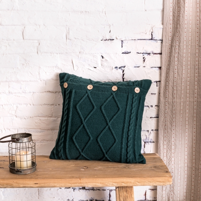 91家纺网 家纺一手货源 找家纺 918拾朵家居2021新款菱格麻花抱枕 墨绿