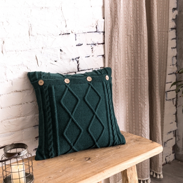 91家纺网 家纺一手货源 找家纺 918拾朵家居2021新款菱格麻花抱枕 墨绿