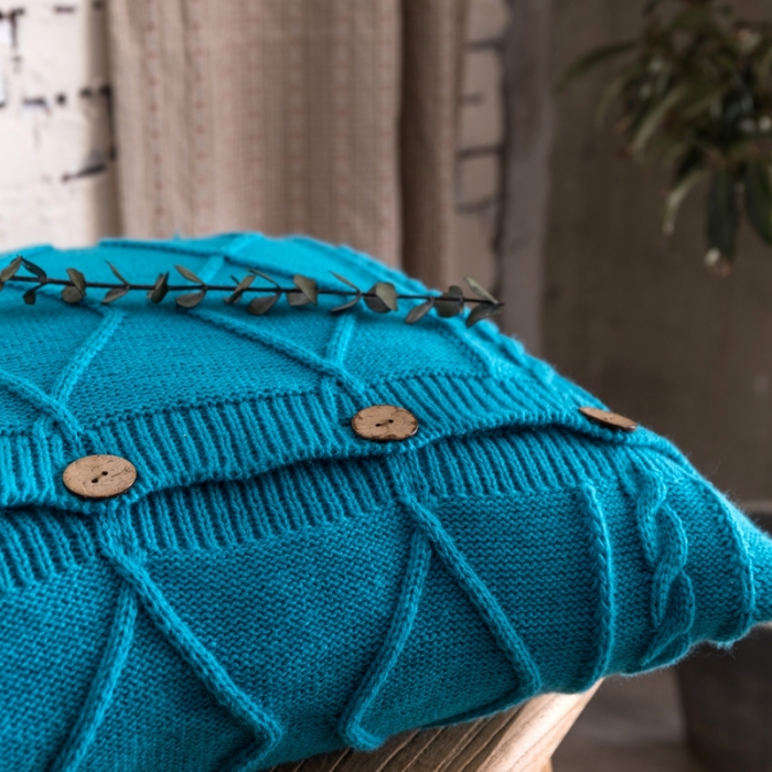 91家纺网 家纺一手货源 找家纺 918拾朵家居2021新款菱格麻花抱枕 湖水蓝