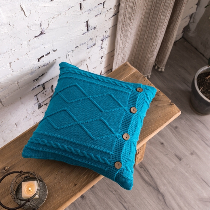 91家纺网 家纺一手货源 找家纺 918拾朵家居2021新款菱格麻花抱枕 湖水蓝