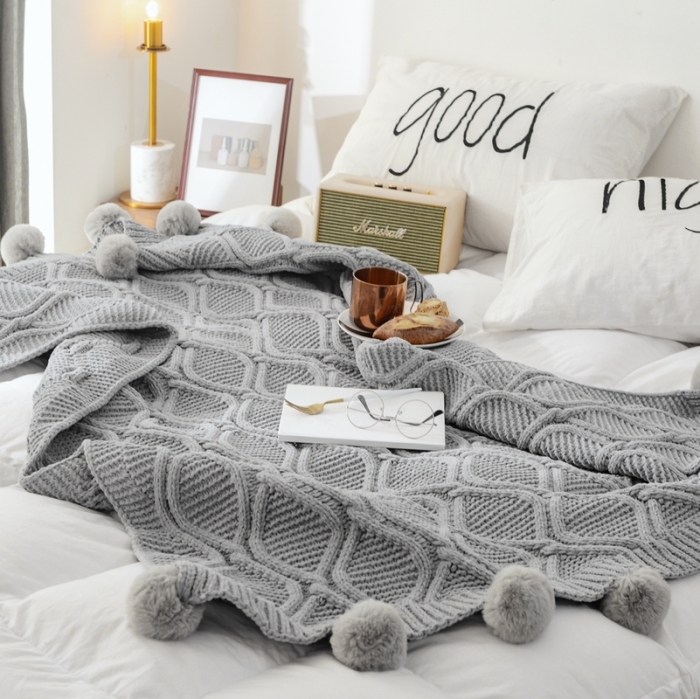 91家纺网 家纺一手货源 找家纺 918拾朵家居 2021新款雪尼尔球球毯 灰色