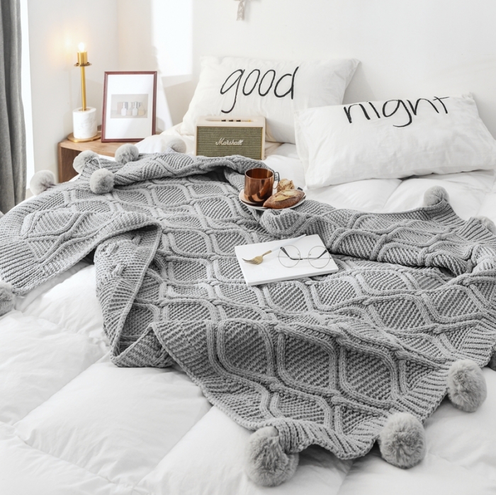 91家纺网 家纺一手货源 找家纺 918拾朵家居 2021新款雪尼尔球球毯 灰色