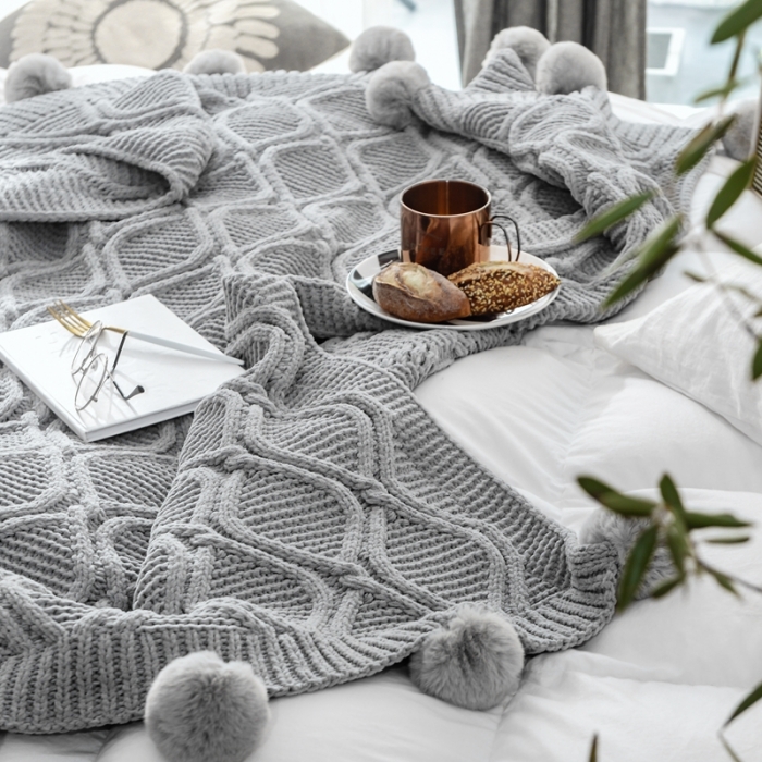 91家纺网 家纺一手货源 找家纺 918拾朵家居 2021新款雪尼尔球球毯 灰色