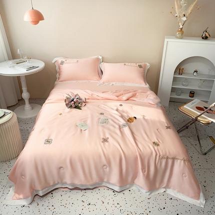 91家纺网 家纺一手货源 找家纺 时亿家居 2021新款80天丝夏被-迪莉娅 粉