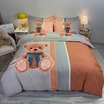 91家纺网 家纺一手货源 找家纺 金爱家 2021新款大版磨毛卡通系列四件套 帕布熊