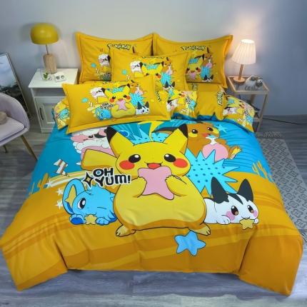 91家纺网 家纺一手货源 找家纺 金爱家 2021新款大版磨毛卡通系列四件套 神奇宝贝