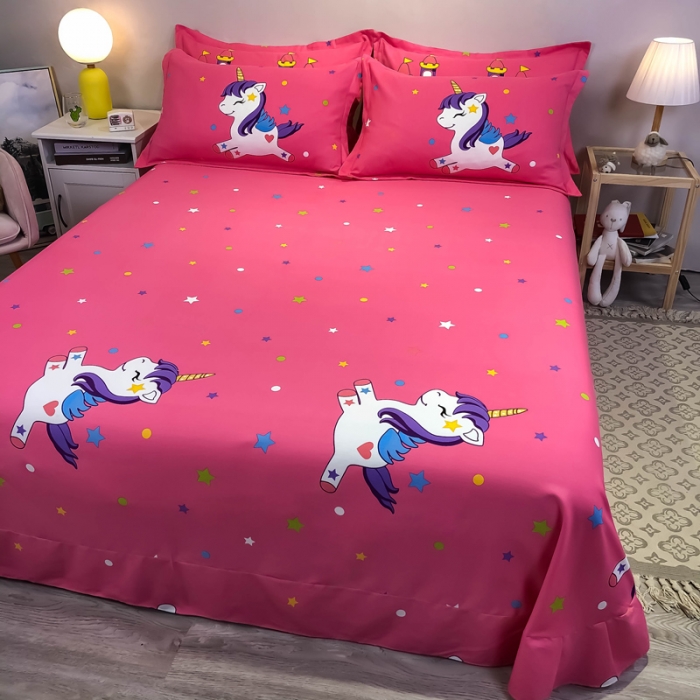 91家纺网 家纺一手货源 找家纺 金爱家 2021新款大版磨毛卡通系列四件套 彩虹小马