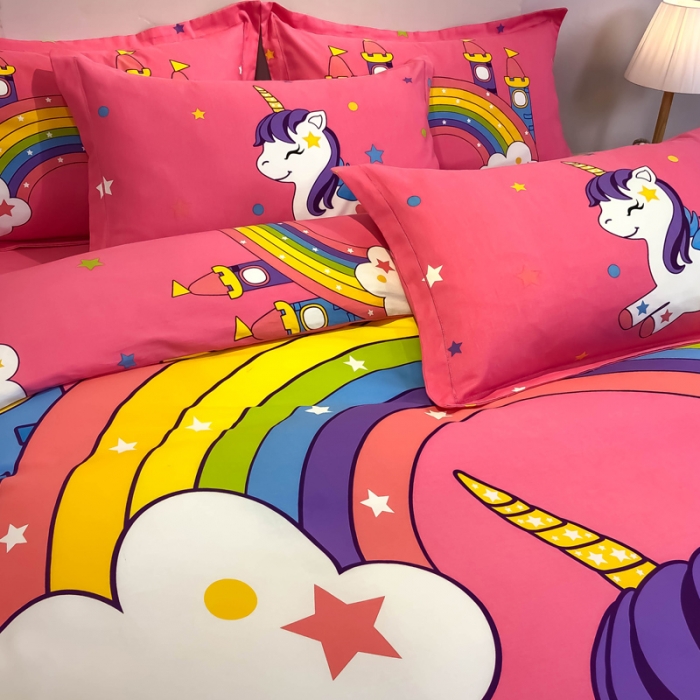 91家纺网 家纺一手货源 找家纺 金爱家 2021新款大版磨毛卡通系列四件套 彩虹小马