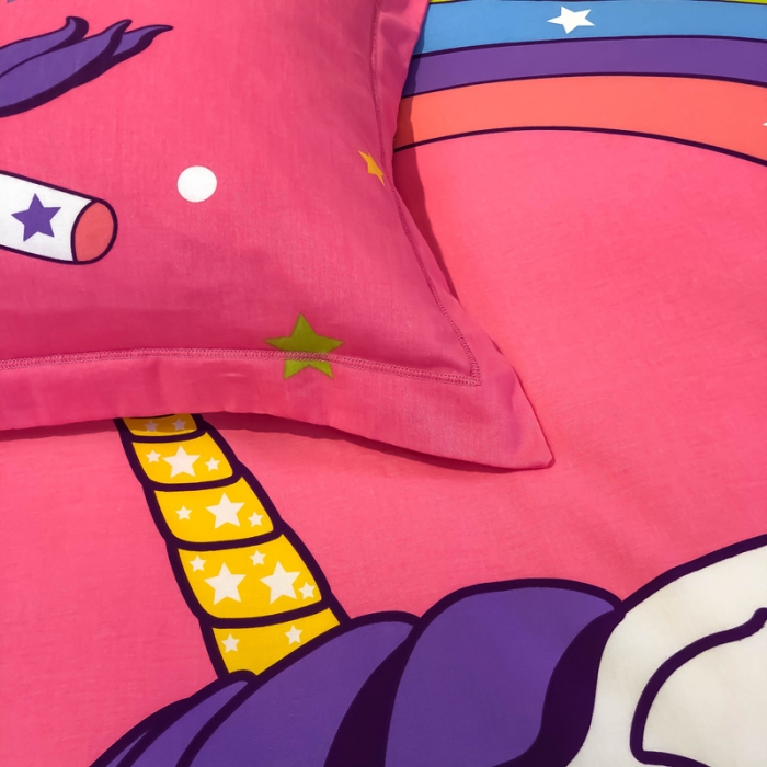 91家纺网 家纺一手货源 找家纺 金爱家 2021新款大版磨毛卡通系列四件套 彩虹小马