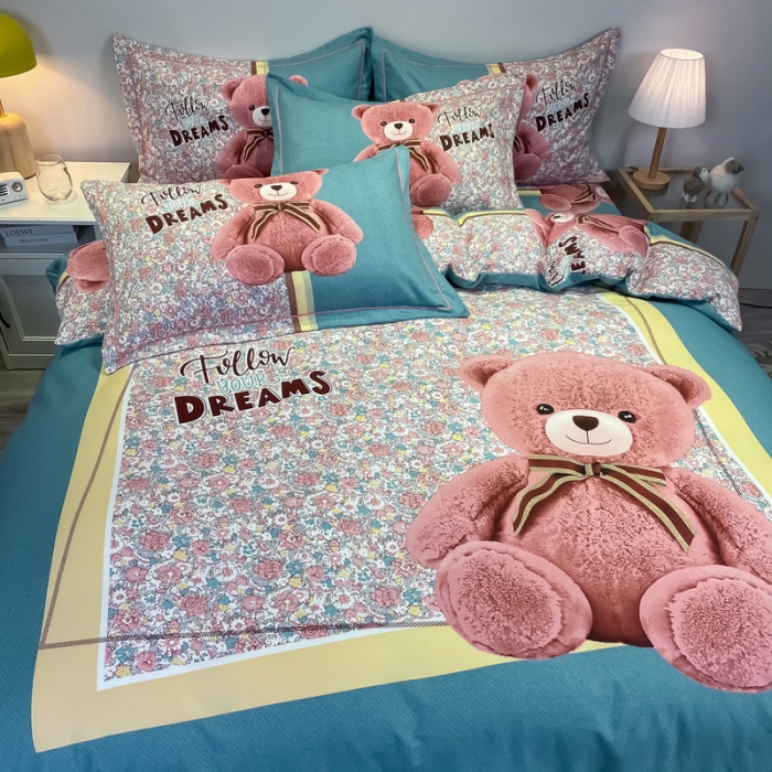 91家纺网 家纺一手货源 找家纺 金爱家 2021新款大版磨毛卡通系列四件套 嘟嘟熊