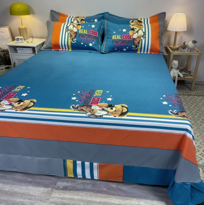 91家纺网 家纺一手货源 找家纺 金爱家 2021新款大版磨毛卡通系列四件套 欢乐颂