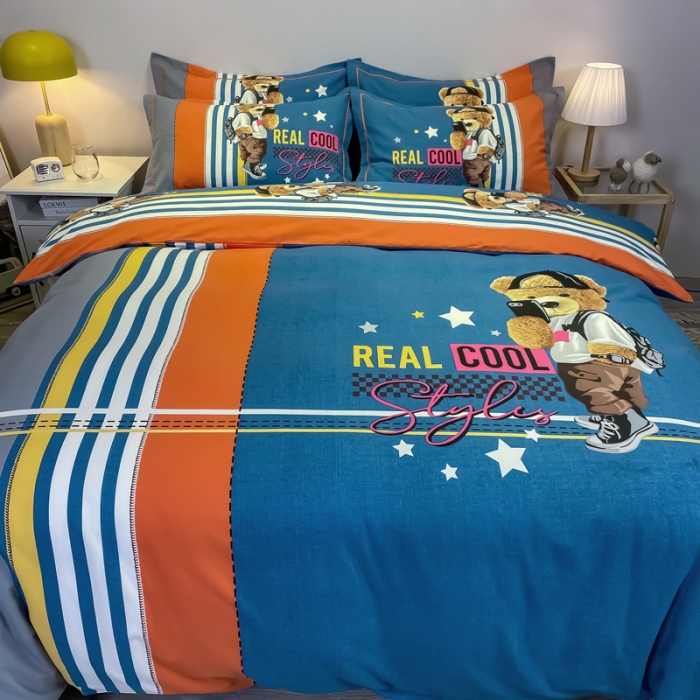 91家纺网 家纺一手货源 找家纺 金爱家 2021新款大版磨毛卡通系列四件套 欢乐颂