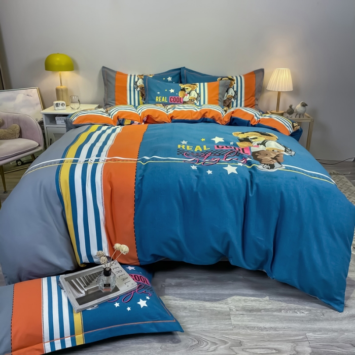 91家纺网 家纺一手货源 找家纺 金爱家 2021新款大版磨毛卡通系列四件套 欢乐颂