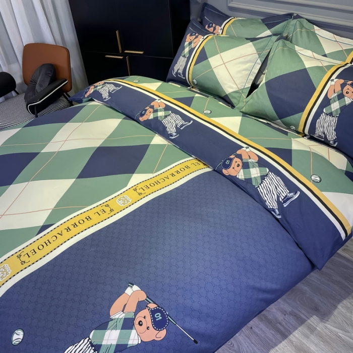 91家纺网 家纺一手货源 找家纺 金爱家 2021新款大版磨毛卡通系列四件套 活力熊