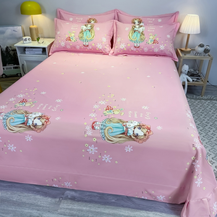 91家纺网 家纺一手货源 找家纺 金爱家 2021新款大版磨毛卡通系列四件套 可爱女孩