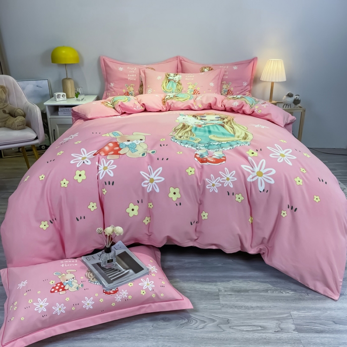 91家纺网 家纺一手货源 找家纺 金爱家 2021新款大版磨毛卡通系列四件套 可爱女孩