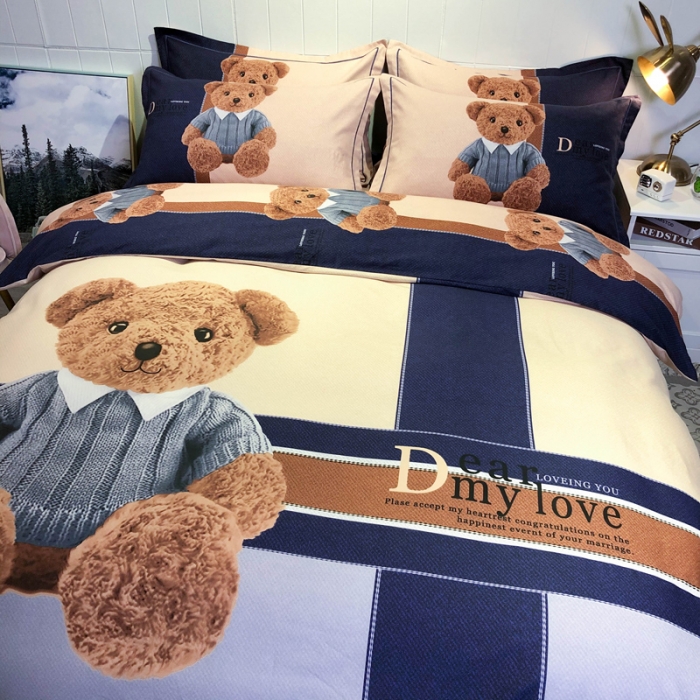 91家纺网 家纺一手货源 找家纺 金爱家 2021新款大版磨毛卡通系列四件套 可爱熊