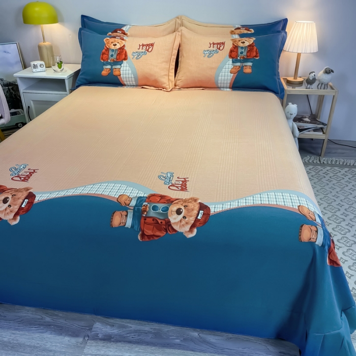 91家纺网 家纺一手货源 找家纺 金爱家 2021新款大版磨毛卡通系列四件套 快乐熊宝