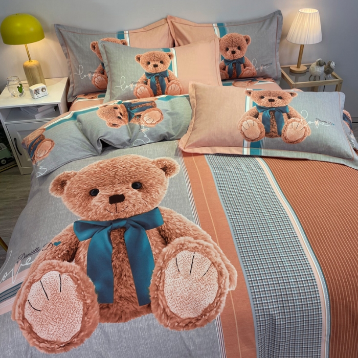 91家纺网 家纺一手货源 找家纺 金爱家 2021新款大版磨毛卡通系列四件套 帕布熊