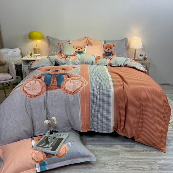 91家纺网 家纺一手货源 找家纺 金爱家 2021新款大版磨毛卡通系列四件套 帕布熊