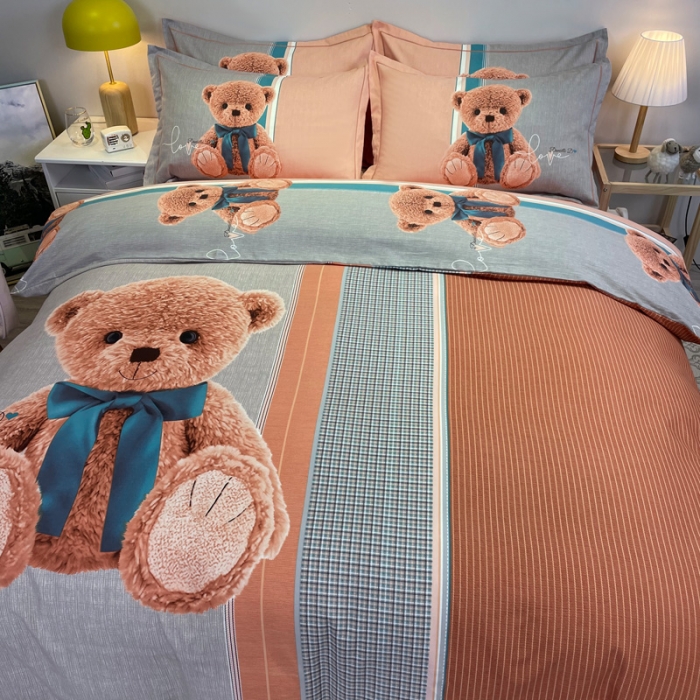 91家纺网 家纺一手货源 找家纺 金爱家 2021新款大版磨毛卡通系列四件套 帕布熊