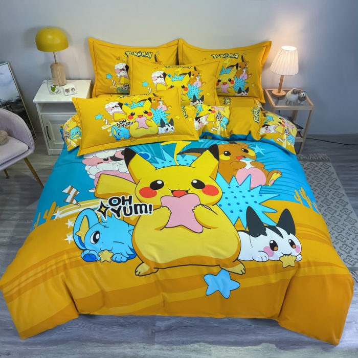 91家纺网 家纺一手货源 找家纺 金爱家 2021新款大版磨毛卡通系列四件套 神奇宝贝